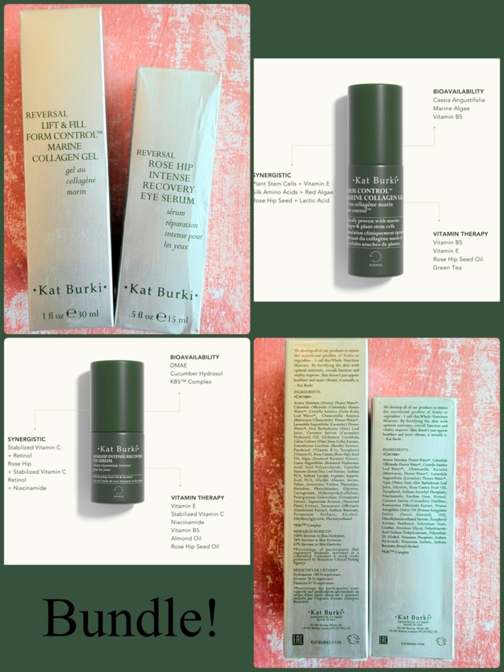 Kat Burki Reversal Eye Serum & Marine Collagen Gel Skincare Bundle BNIB New NWT